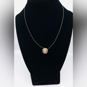 14K Yellow Gold 2CT. Double Bezel-Set Cubic Zirconia Solitaire Necklace